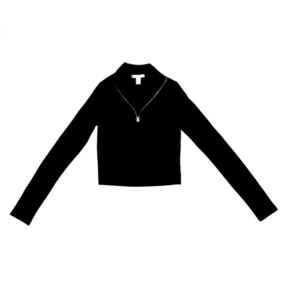 ReVamped Ribbed Half-Zip Long Sleeve Turtle Neck Black - Picture 3 of 8